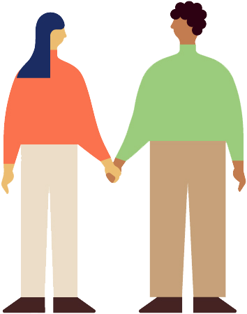 Mission・Vision・Valueを象徴する形で添えられている手をつなぐ人物のイラスト