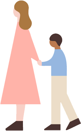 Mission・Vision・Valueを象徴する形で添えられている手をつなぐ親子のイラスト